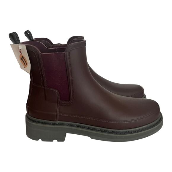 Hunter Refined Stitch Detail Chelsea Rain Boots in Chestnut Crust Size 11 - Picture 1 of 9